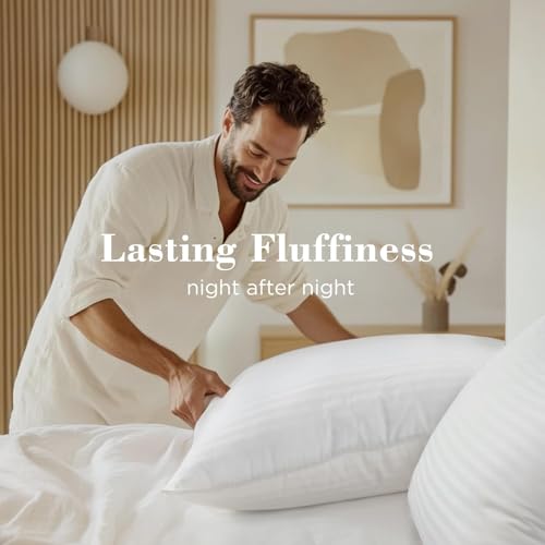 Image of viewstar King Size Pillows Set of 2, Soft Fluffy Down Alternative | Bedding, Hotel Quality, Fluffy, Oeko-Tex Certified, Plump Filling, Machine Washable, for Side Back Sleepers, Striped White
