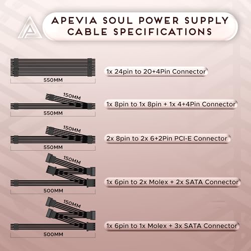 Image of Apevia ATX-SL650W Soul 650W Fully Modular, ATX Active PFC, DC to DC Converter Design, 140mm Silent Fan, RoHS Compliance, Gaming Power Supply | Fully Modular PSU, ATX 3.1 PCIE5.1 Ready, Active PFC, 140mm Auto Thermal Fan, Heavy Duty Protections, Quiet Operation