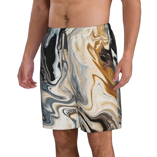 Abstract Marble Ink Texture Men's Swim Trunks Quick Dry Board Shorts with Pockets Casual Drawstring Beach Shorts2