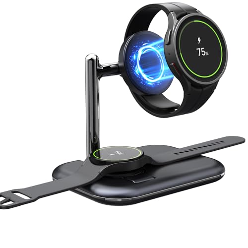 ANPULES Dual Watch Charger Stand for Samsung Watch 6, Foldable 2 in 1 Watch Charging Station for Samsung Watch Series, Wireless Charger Dock Compatible with Galaxy 6 Classic/5 Pro/5/4/3/Active 2