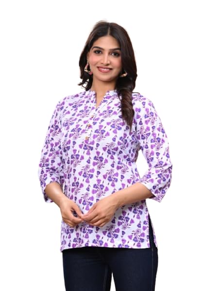 Moirai Women Printed Short Kurti Pure Cotton Latest A Line Short Kurta for Women Stylish & Comfortable Top on Jeans Casual Office Wear