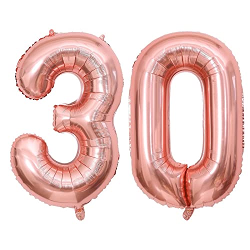 Image of LHOAVWE 40 Inch Rose Gold 30 Number Balloons, Giant Jumbo Huge 30 Foil Mylar Helium Number Digital Balloons, Dirty 30th Birthday Party, 30th Anniversary Events Party