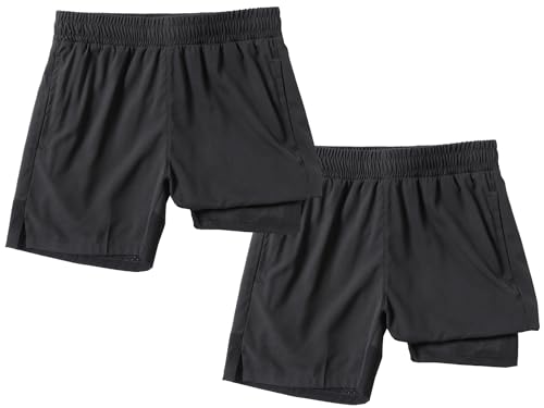 IRELIA 2 Pack Boys Box Brief Liner Compression Zipper Pocket Shorts Kids Quick Dry Active Sports Shorts with Reflective Strip