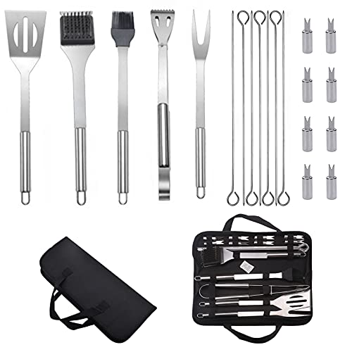 jingyuanli 20 Teiliges Edelstahl Grillbesteck Set, Grillbesteck Set, Grillwerkzeug-Set, BBQ Grillbesteck Tool Set mit Tragentasche