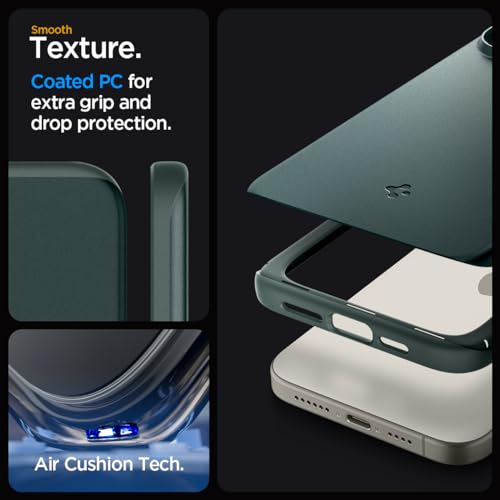 Image of Spigen Thin Fit Back Cover Case for iPhone 15 Pro Max, Durable Protection, Slim Frame - Polycarbonate + TPU | Abyss Green