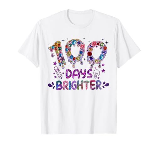 100 Days Brighter Happy 100th Day Of School Teachers Kids T-Shirt