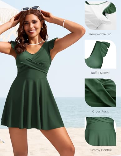 Kate Kasin Tummy Control Tankini Swimsuits for Women V Neck Swimdress Modest Swim Dress Bathing Suit with Boyshorts2