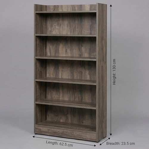 Image of Apex 5-Tier Bookshelf & Display Rack, Modern Open Storage Organizer for Living Room, Office & Library, 62.5x23.5x130cm (Dark Oak)