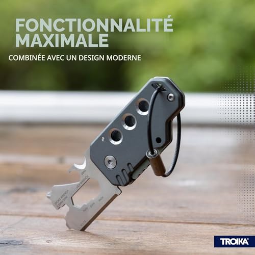 TROIKA Mini outil avec 11 fonctions - KEYTOOL - Couteau - Porte-clés (boucle de fil) - Coupe-fil - Acier inoxydable 420 - Aluminium - Anodisé - Couleur titane - TROIKA original – vue 6