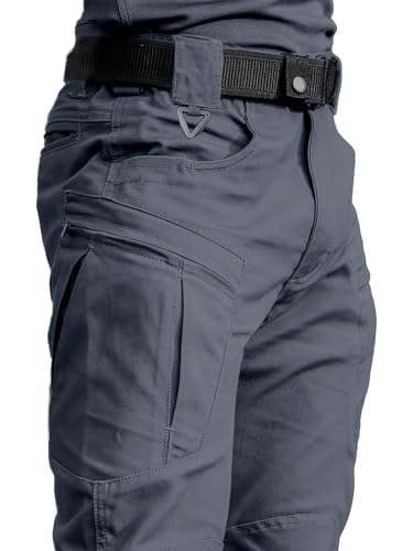 Calça masculina tática para uso ao ar livre, durável, com vários bolsos, para caminhadas, acampamento e treinamento, ajuste regular, Cinza, G