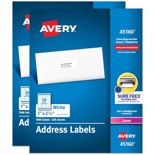 Étiquettes d'adresse postale Avery 45160 au format 1x2-5/8 pour imprimantes laser