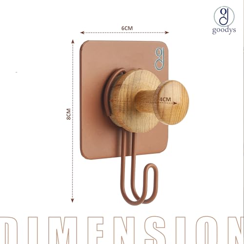 Image of goodys 4 Pcs Self Adhesive Wall Hooks - Reddish Brown Aluminum | Heavy Duty Waterproof Hooks for Bathroom, Kitchen & Cloth Hanging | No Drill Installation