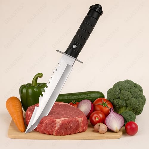 Image of Premium Carbon Steel Kitchen Knife with Protective Cover | Sharp Black Utility Knife for Cutting Fruits, Vegetables & Meat | Ergonomic Handle (Silver)