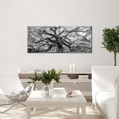 Image of OuElegent Black and White Angel Oak Tree Canvas Wall Art Charleston South Carolina Landscape Picture Artwork Framed Art For Home Living Room Bedroom Decor 20 inchx48 inch (Grey)