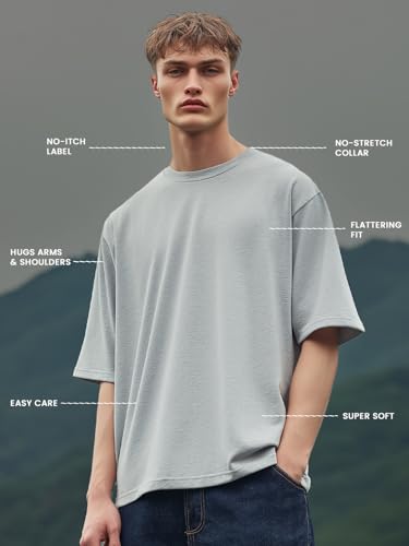 Image of Nobero 100% Cotton Oversized T Shirts for Men Stylish | Oversized Fit | Solid T Shirts for Men 180 GSM Combed Cotton | Round Neck Half Sleeve