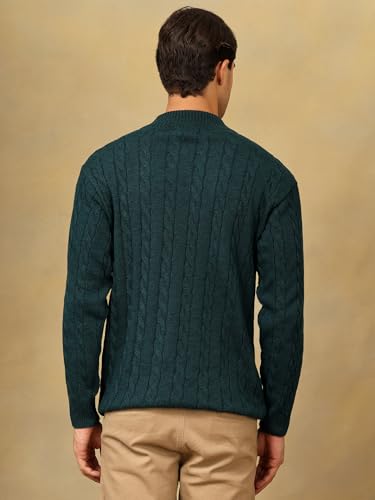 Image of Kvetoo Men's Wool High Neck Zipper Sweater, Full Sleeve Cable Knit Quarter Zip Winter Pullover