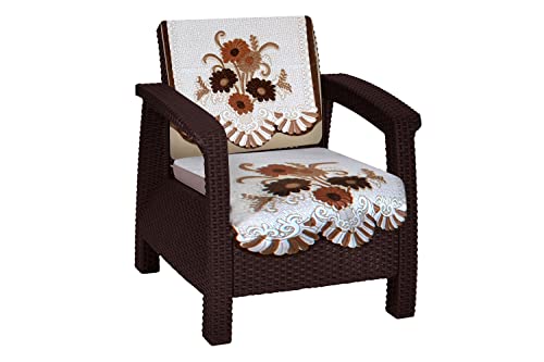Image of The Furnishing Tree Cotton Floral Knitted Pattern 10 Pieces 5 Seater Sofa Cover Set Coffee