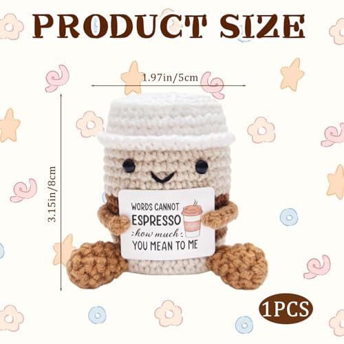 Image of Crochet Toys, Handmade Coffee Cup Crochet Doll, Cute Soft Toy for Office Desk Decor, Baby Nursery, or Emotional Gifts, Unique Crochet Gifts for Adults and Kids