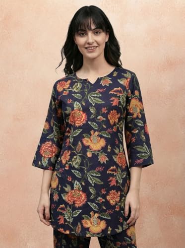 Image of Bee M Pee Designer Trendy Floral Printed Cotton Kurta Coord Sets for Women | Stylish Casual Tunic Kurti Set with Pant for Woman for Office