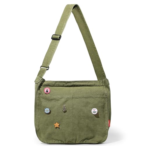 Captain Blues Canvas Messenger Bag, Große Kuriertasche mit Multi-Pockets, Canvas Tasche Shoulder Bag für Damen & Herren, Messenger Bags School Y2K (Grün)