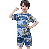 QJDFLL 2026 Jungen Camouflage Kurzarm-Outfit-Set für Kleinkinder, Sommerkleidung, Kinder-T-Shirt und Shorts, lässige Spielkleidung, atmungsaktiv, bequem, für den Alltag (Blue, 4-5 Years)