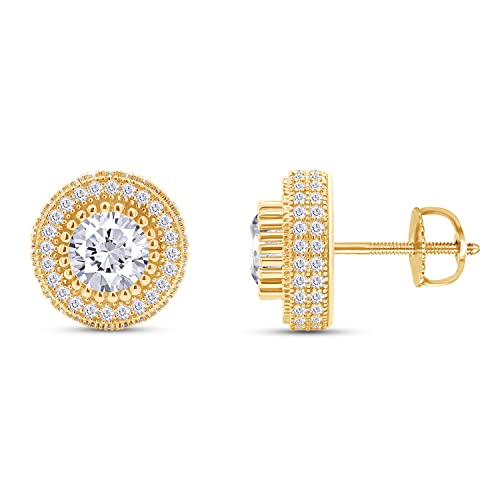 SAVEARTH DIAMONDS Moissanite Stud Earrings 2.50Ct,14K Gold Plated 925 Sterling Silver Screw Back, Lab Created Round Cut Brilliant D Color VVS1 Clarity Moissanite Diamond Earrings Studs for Women Men
