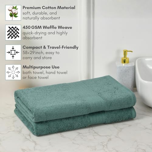 Image of Mafatlal Joy Towels for Bath Large Size - Pack of 2 | 58 x 29 inch | Soft & Quick Dry | 450 GSM | Green | Bath Towels for Women