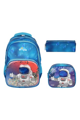 Rlx-1370 Astronot Erkek Çocuk Kalemlikli Beslenme Çantalı Üçlü Set Desenli İlk Okul Çantası Sırt Çantası Mavi