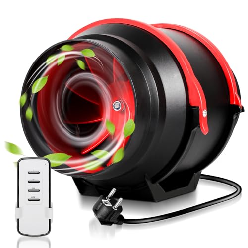 Vkechh Ventilador de tubo de 100 mm, ventilador de tubo ajustable, ventilador de conducto en línea, 320 m3/h, silencioso, con mando a distancia, enchufe UE para baño, aseo, cocina, invernadero, tienda