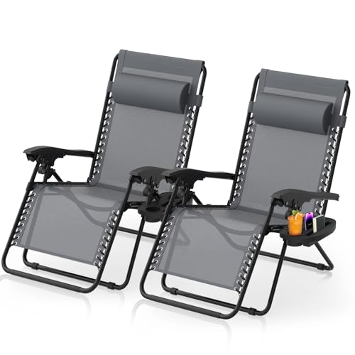 Suteck Zero Gravity Chairs Set of 2, Zero Gravity Lounge Chair w/Upgraded Lock, Big Cup Holder and...