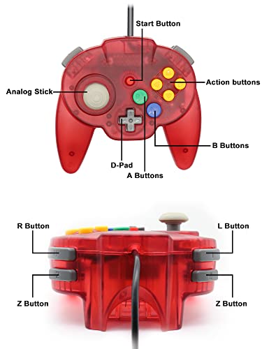 Image of Intec Gaming Warrior 64 Wired Controller for Original Nintendo 64 N64 Console (Red)