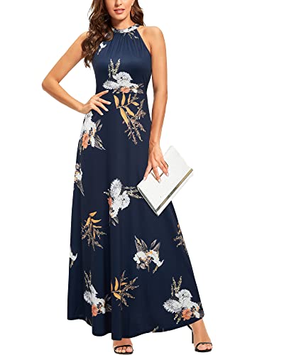 STYLEWORD Sommmerkleid Damen Lang Elegant Kleid Ärmellos Maxikleid Sommer für Hochzeit(Floral19,M)