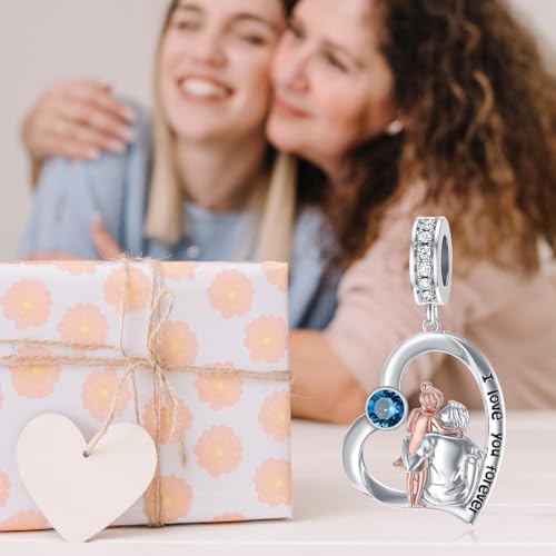 Image of PROESS Father Mother Daughter Charm fit Charms Bracelet Sterling Silver Charms for Bracelets Birthday Valentines Day Gifts for Daughter Mother Lover