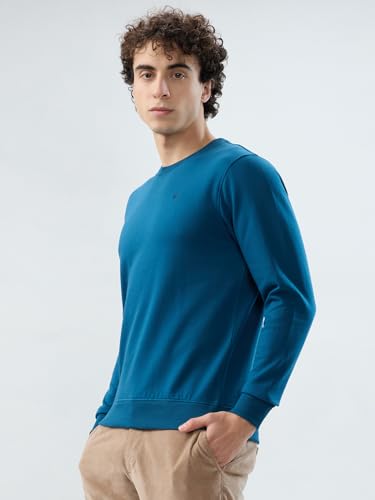 Image of Park Avenue Men Slim Fit Solid Pattern Cotton Polyester Blend Round Neck Full Sleeve Casual Sweatshirt Green