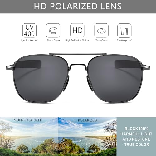 Image of SUNGAIT Men's Military Style Polarized Pilot Aviator Sunglasses - Bayonet Temples