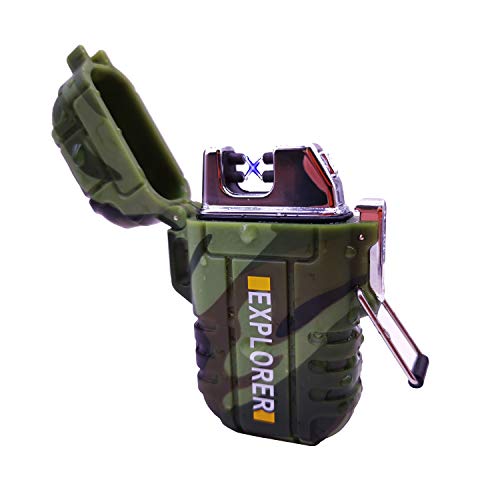 REM FACIO Waterproof Lighter Rechargeable Lighters USB Electric Lighter for Camping, Hiking, Outdoor Adventure, Survival Tactical Windproof Novelty Lighter Flameless Arc Lighter (Camouflage)