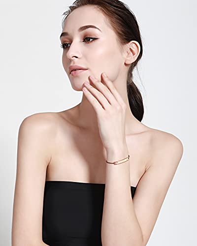 Memediy Personalized Bar Heart Bracelet Custom Engraving Name Date Id For Women Girl Mom Girlfriend Stainless Steel Adjustable Anklet Link Best Friend Bridesmaid Gift(Rose Gold Color) #TOP4