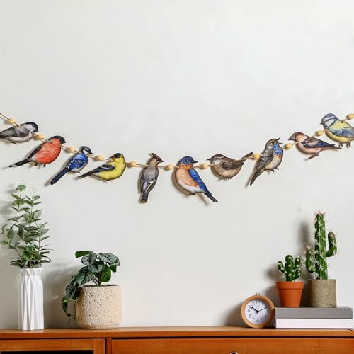 Image of Cinnvoice Bird Garland Party Decoration Wood Hanging Bird Birthday String Decor 6.56 ft Rustic Tropical Rainforest Animal Garland Banner for Baby Shower Nursery Home Spring Summer Supplies