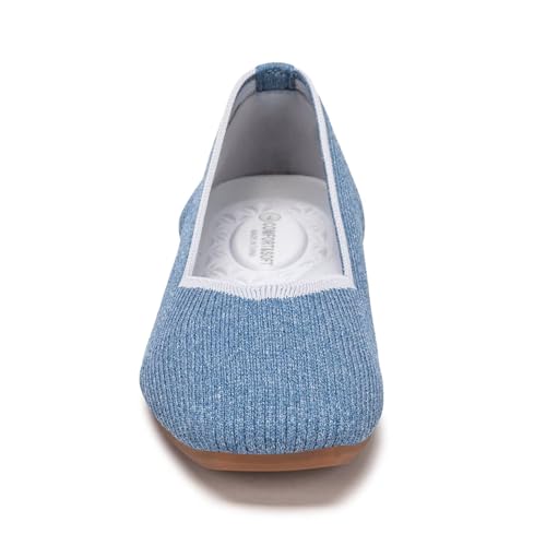 Image of Frank Mully Womens Casual Flat Shoes Square Toe Shoes Knitted Work Flat Comfort Dressy Flat Shoes for Daily Washable