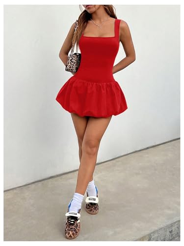 Image of Milumia Women's Square Neck Bubble Mini Tank Dress Short Party Club Dresses