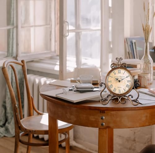 Image of Table Clock Antique Style 10 in dial 6 in Desk Clock Art Unique for Home Office Decor Metal Iron Glass Colour (Antique -1)