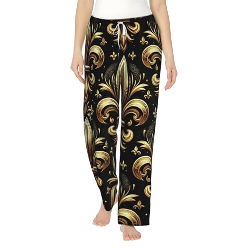 Pantalon de pyjama en polaire femme fluide et chaud à motif royal