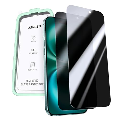 UGREEN iPhone 15/ iPhone 16 Screen Protector Privacy 6.1'' 100% Privacy Protection Ultimate Drop Protection 1:1 Full Coverage Anti Spy Screen Protector 9H+ Tempered Glass Fit for Most Case 2 Pack