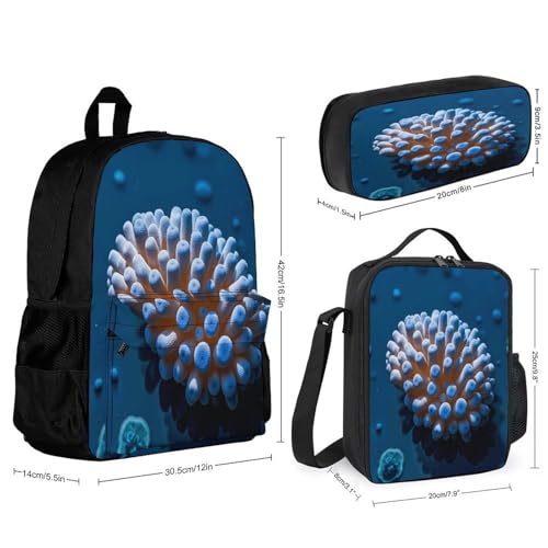 3-in-1 Backpack Combination Set Nautical Blue Coral Print 3Pcs Backpack Sets Travel Daypack with Lunch Bag And Cosmetic Bag2