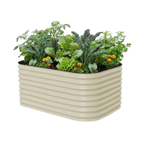 Image of Vego garden 26 inch Extra Tall Raised Garden Bed Kits, 6 in 1 Modular Raised Planter Box for Vegetables Flowers Fruits Oval Metal Raised Garden Pearl White