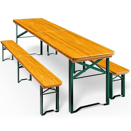 Casaria® Ensemble Table et bancs en Bois de Brasserie 220 cm 10 Personnes Set de Meubles de Jardin Pliable 3 pièces Intérieur extérieur Pique Nique Barbecue
