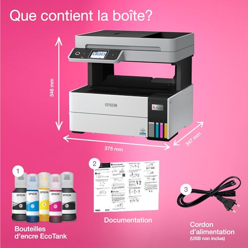 Epson Imprimante EcoTank ET-5170 avec Réservoirs, Multifonction 4-en-1: Imprimante recto verso / Scanner / Copieur / Fax, A4, Jet d'encre couleur, Wifi Direct, Ethernet, Ecran, Faible coût par page – Image 6