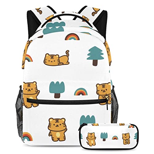 Sac à dos petit tigre et trousse de cours multicolore pour fille garçon et ado sac de voyage