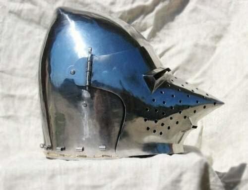 Casco medieval de cara de cerdo Hounskull Battle Combat Antique Klappvisor de acero calibre 18, casco de caballero de combate Bascinet, disfraz plateado pulido