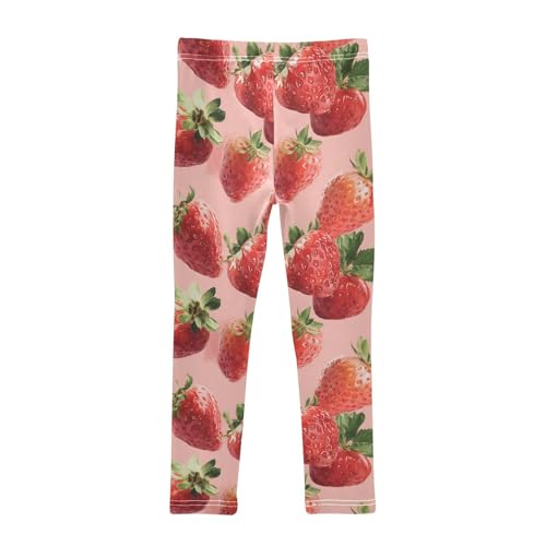 Girls Leggings Strawberries Fruit Pink Soft Toddler Leggings for Girls Kids Pants Size 4T-10T2
